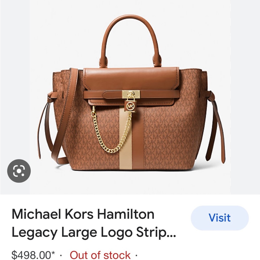 Michael Kors Hamilton Legacy Large Logo Striped Belted Satchel (two-toned!